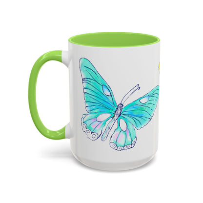 Butterfly Swing, Inside Green Colorful Mugs, Main Butterfly Aqua (11oz, 15oz)