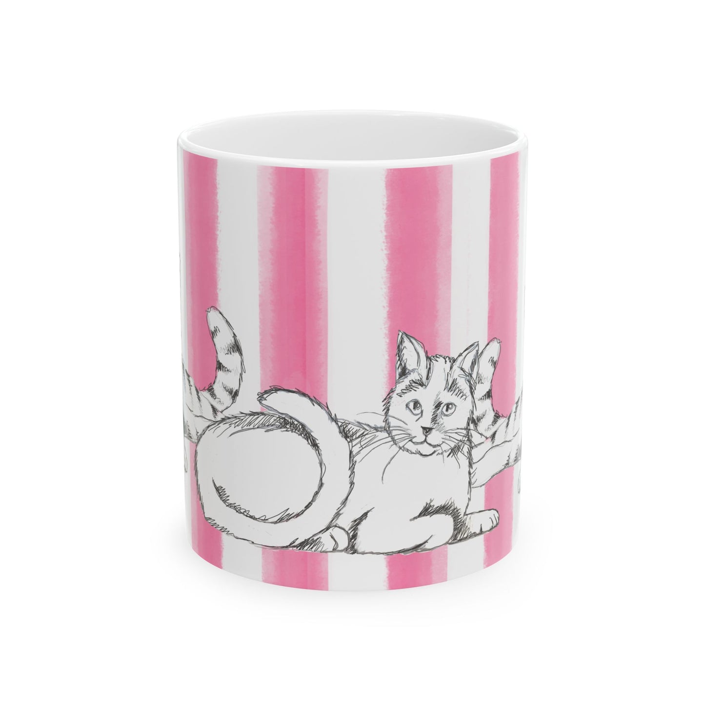 Mugs Kitty Fun with Pink Stripes