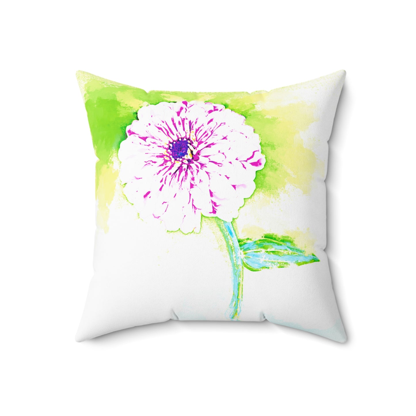 Zinnia Color Splash  Spun Polyester Square Pillow, Yellow. Green, Raspberry,