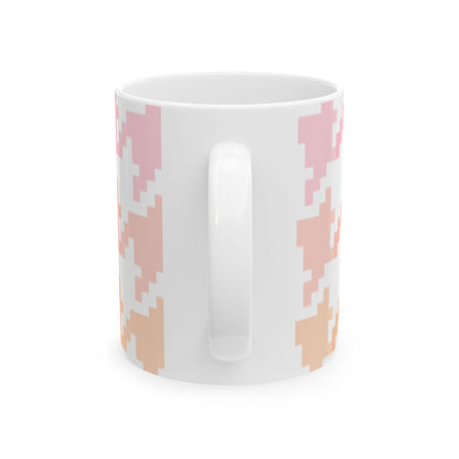 Houndstooth Fun in Pink and Orange Ceramic Mug, 11oz