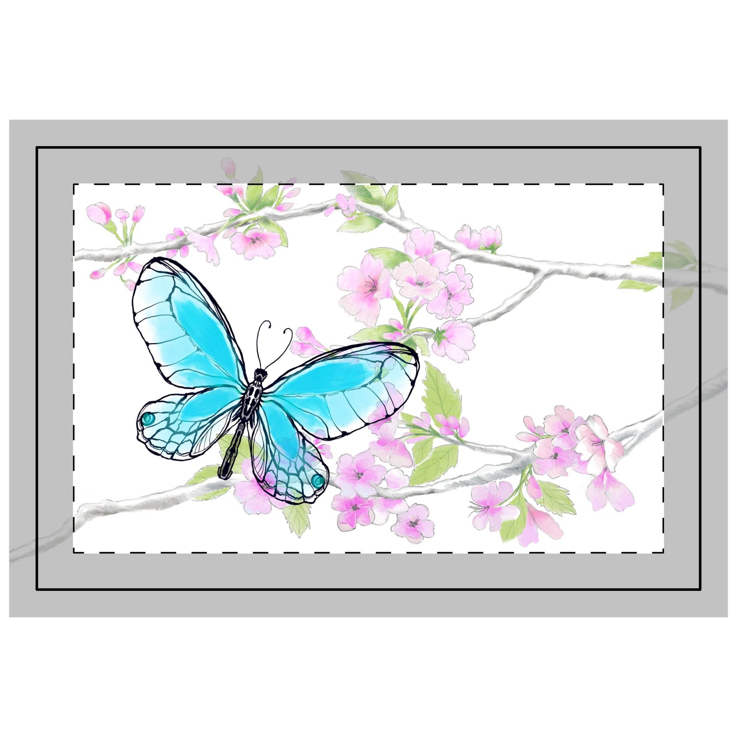 Butterfly Blossom Romp, Quilted Placemat, Polyester, Aqua, Fabric Background Bright White, #1 Head of Table.