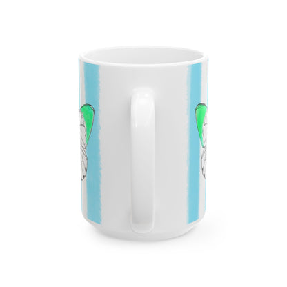 Butterfly Chroma Ceramic Mug in Light Green with Aqua Stripes