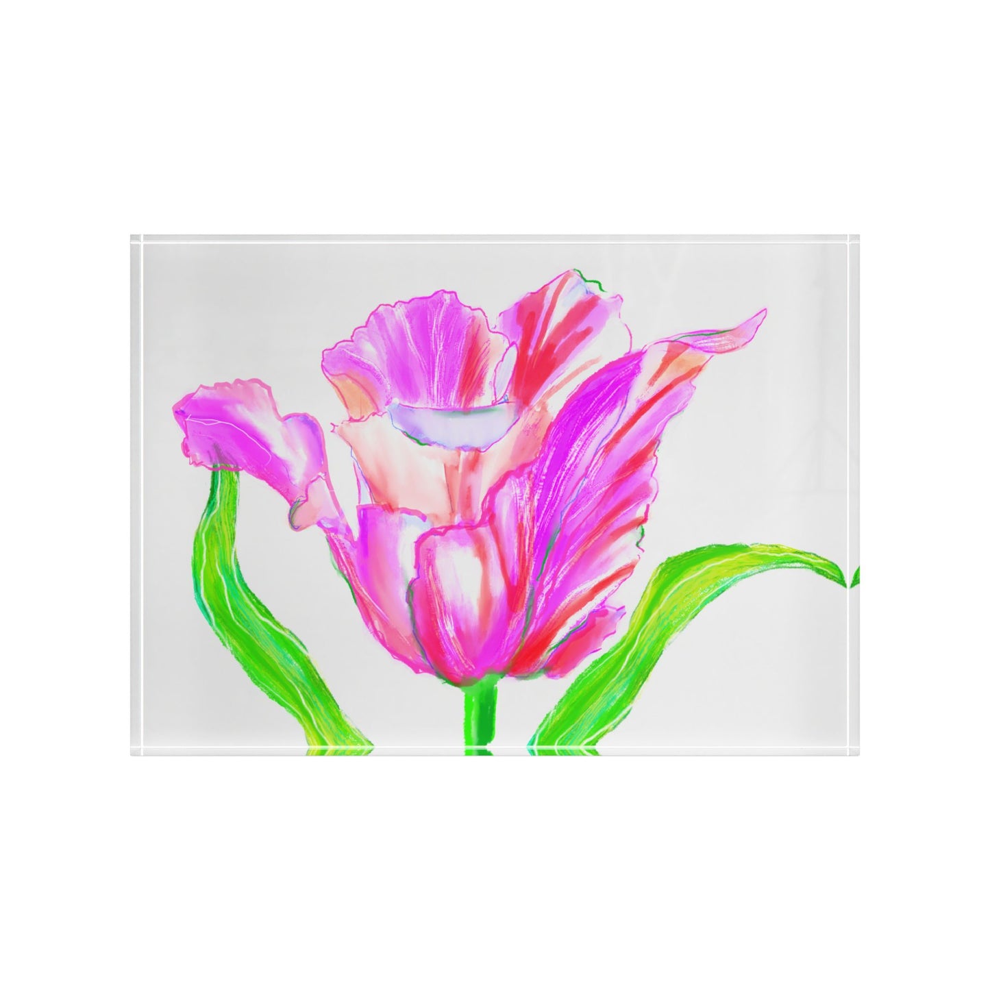 Tulip Love Acrylic Art Block with Raspberry tulip