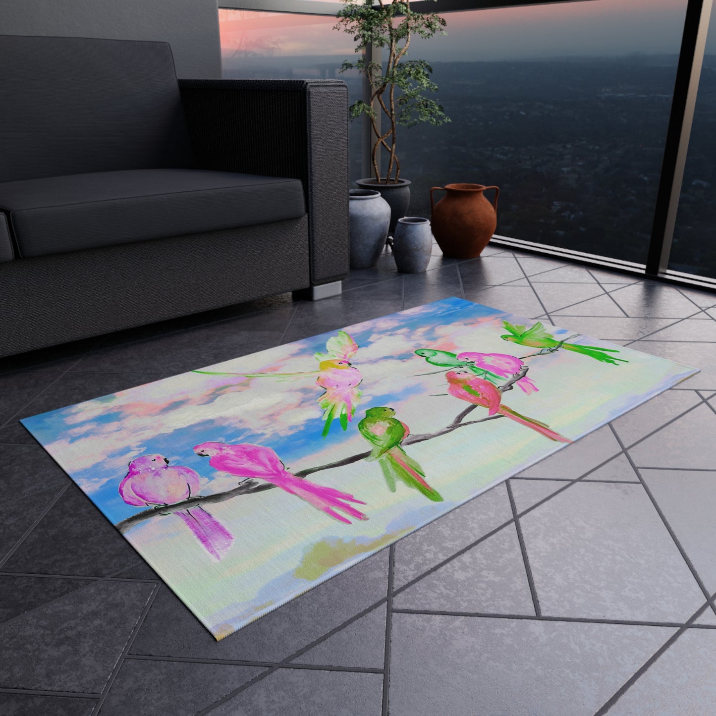 Indoor/Outdoor Rug Branch of Birds #1