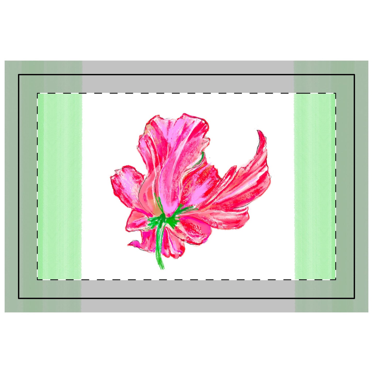 Tulip Love Polyester Quilted Placemat Red Rasp and Pink with Green Striped Edges