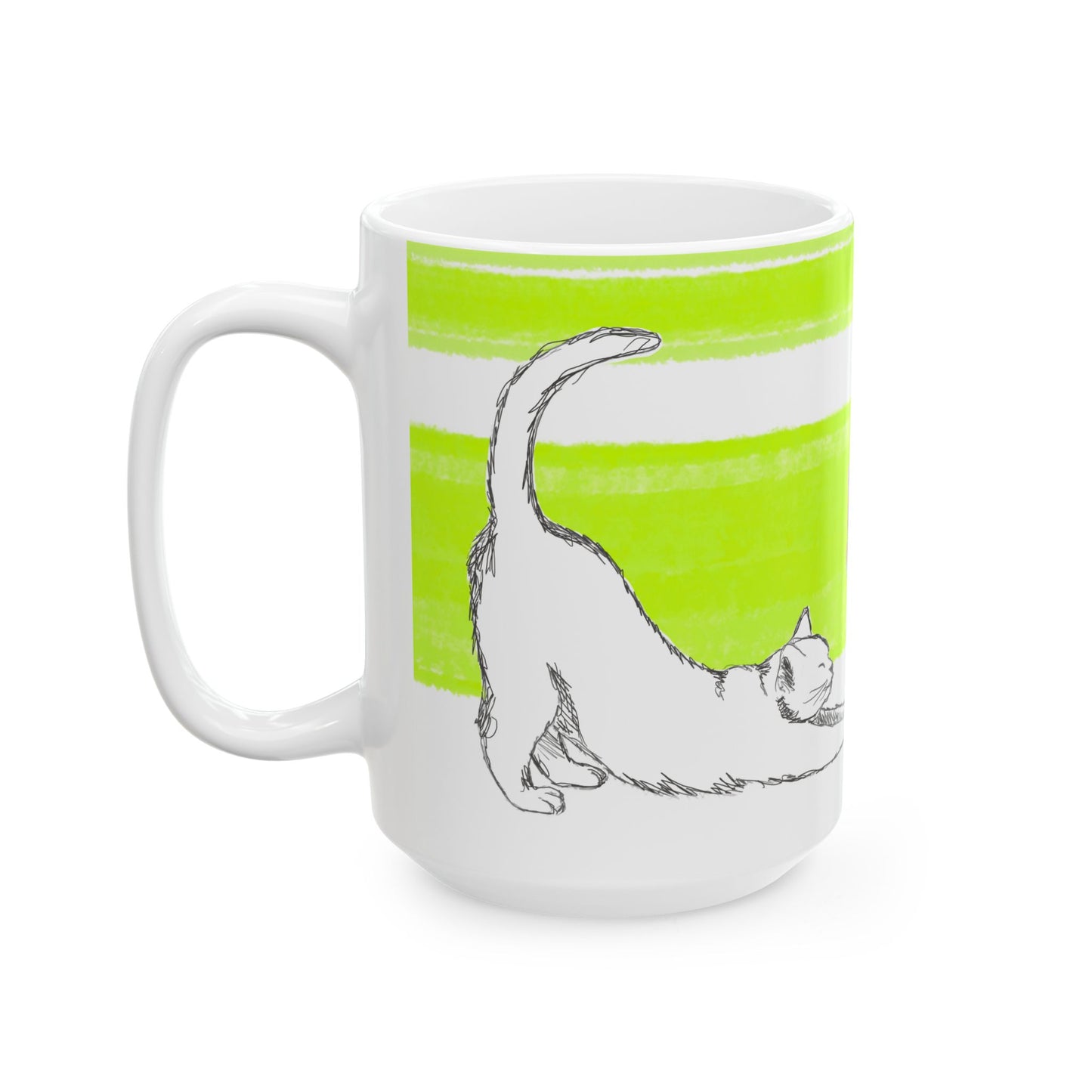 Mega Stripe Kitty Butterfly Flutter Ceramic Mug Lime