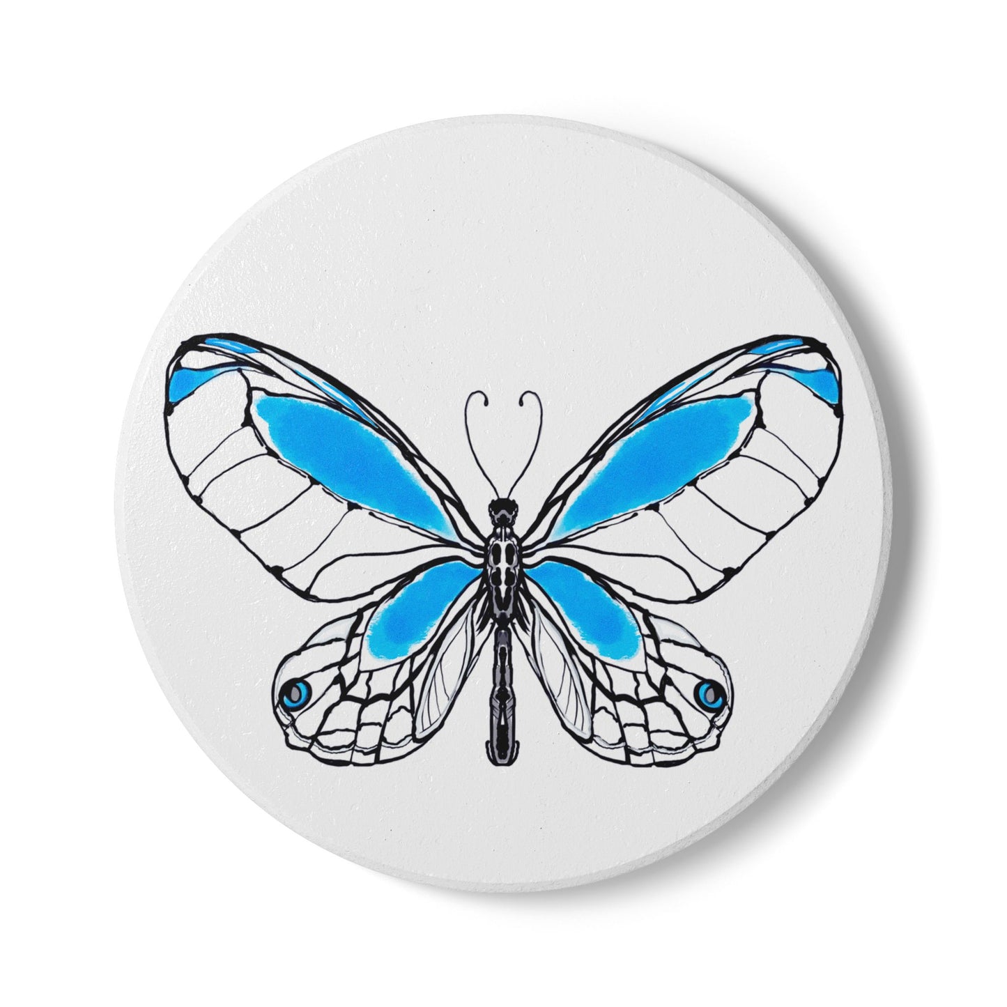 Butterfly Blossom Romp Ceramic Coaster, Blue