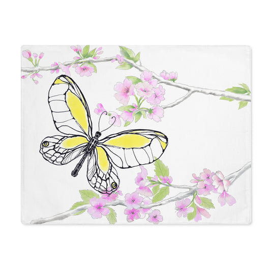 Butterfly Blossom Romp Cotton Twill Placemat, 1pc Yellow #9 Left side of the table