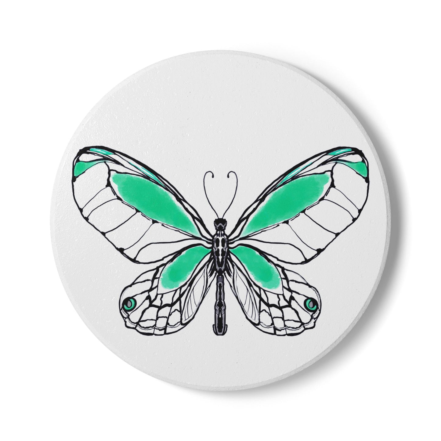 Butterfly Blossom Romp Ceramic Coaster, Green
