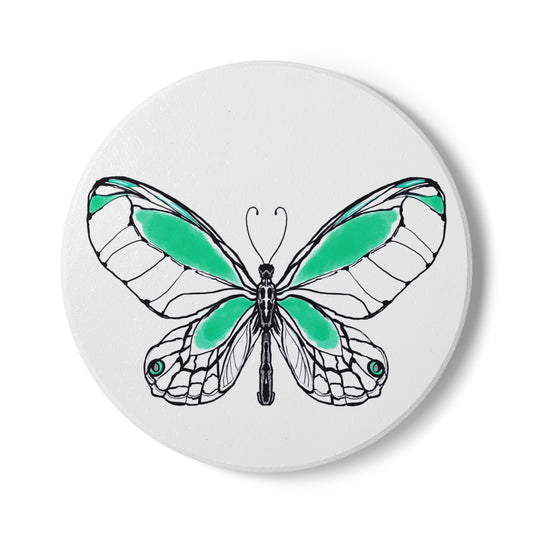 Butterfly Blossom Romp Ceramic Coaster, Green