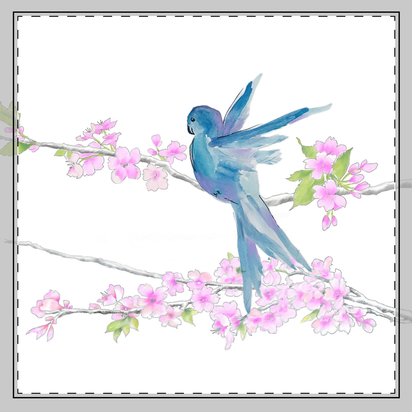 Blossoms & Birds Cotton Twill Napkin Blue, Background Fabric Creamy White