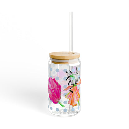 Vibrant Tulips Sipper Glass, 16oz, Raspberry, Orange