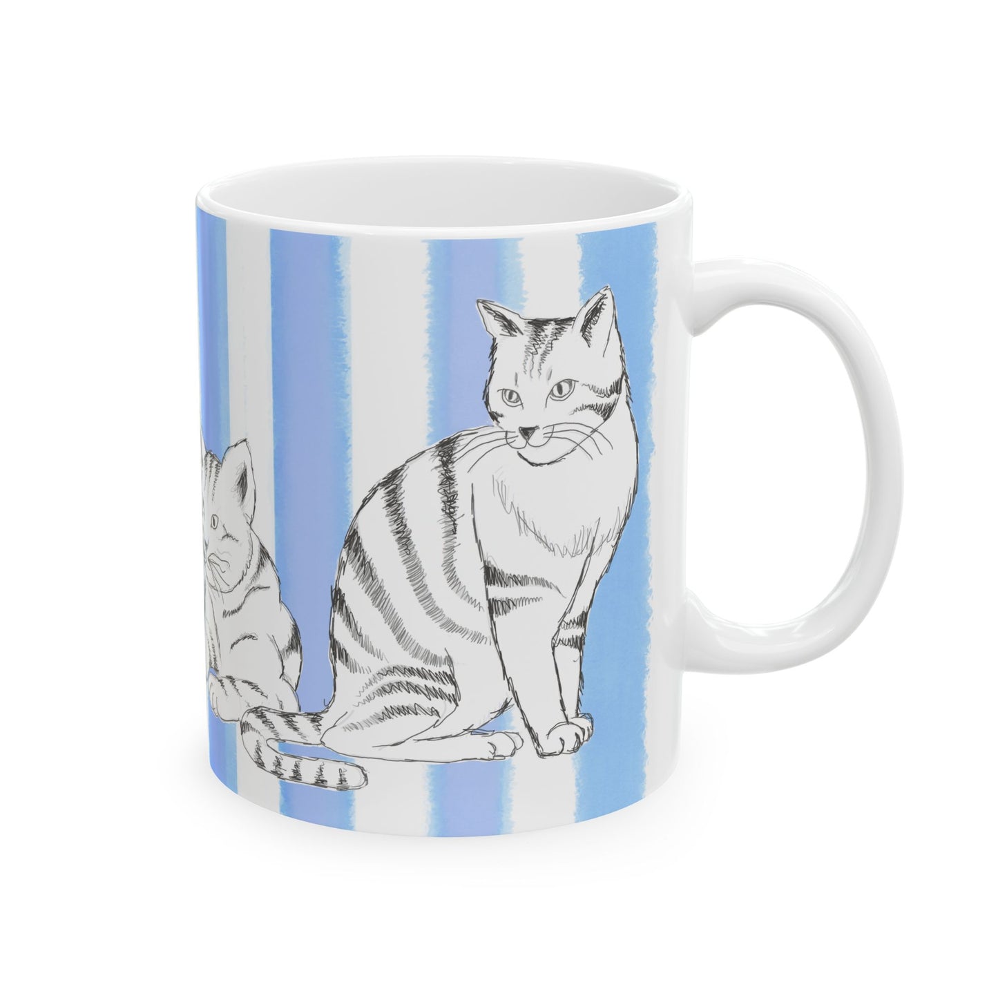 Kitty Fun Mug with Periwinkle Blue Stripes
