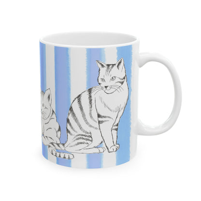 Kitty Fun Mug with Periwinkle Blue Stripes