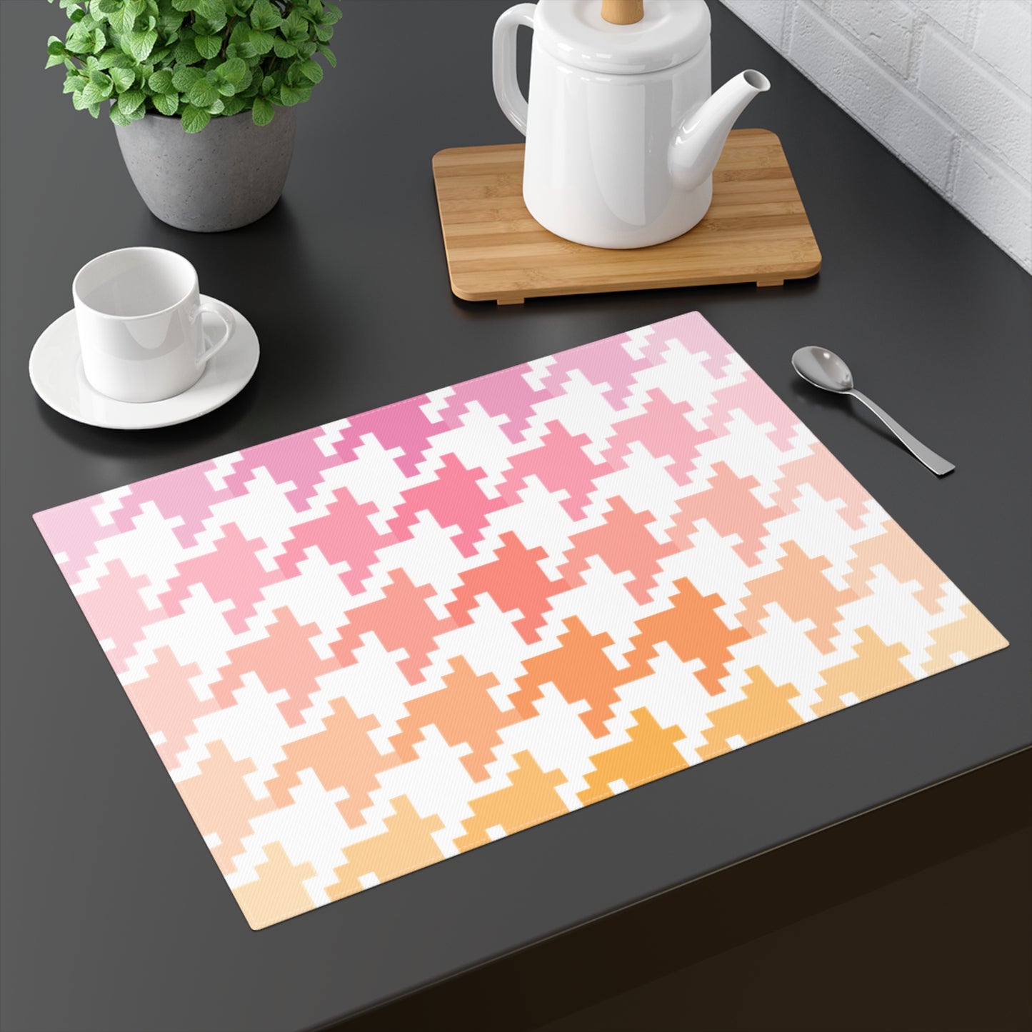 Houndstooth Fun in Pink and Orange Cotton  Placemat