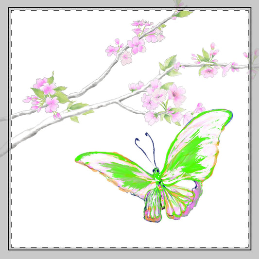 Butterfly Blossom Glide Cotton Twill Napkin in Green, Creamier White #9