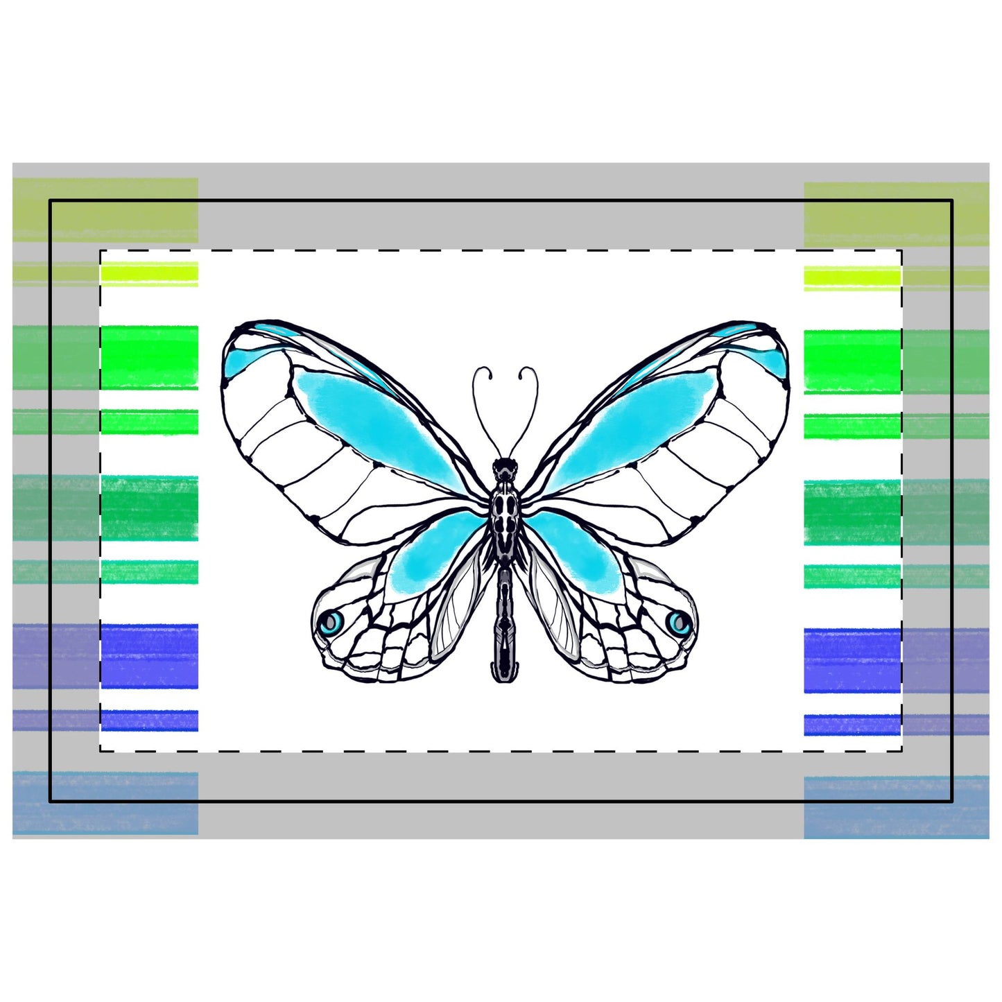 Butterfly Flutterstripe Poly Quilted Placemat, Aqua, Fabric Background Bright White #4