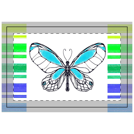 Butterfly Flutterstripe Poly Quilted Placemat, Aqua, Fabric Background Bright White #4