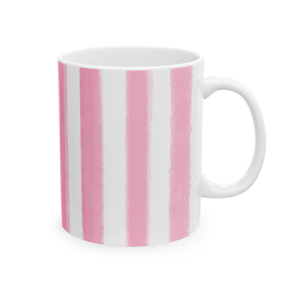 Watercolor Stripe Ceramic Mug in Pink, 11oz