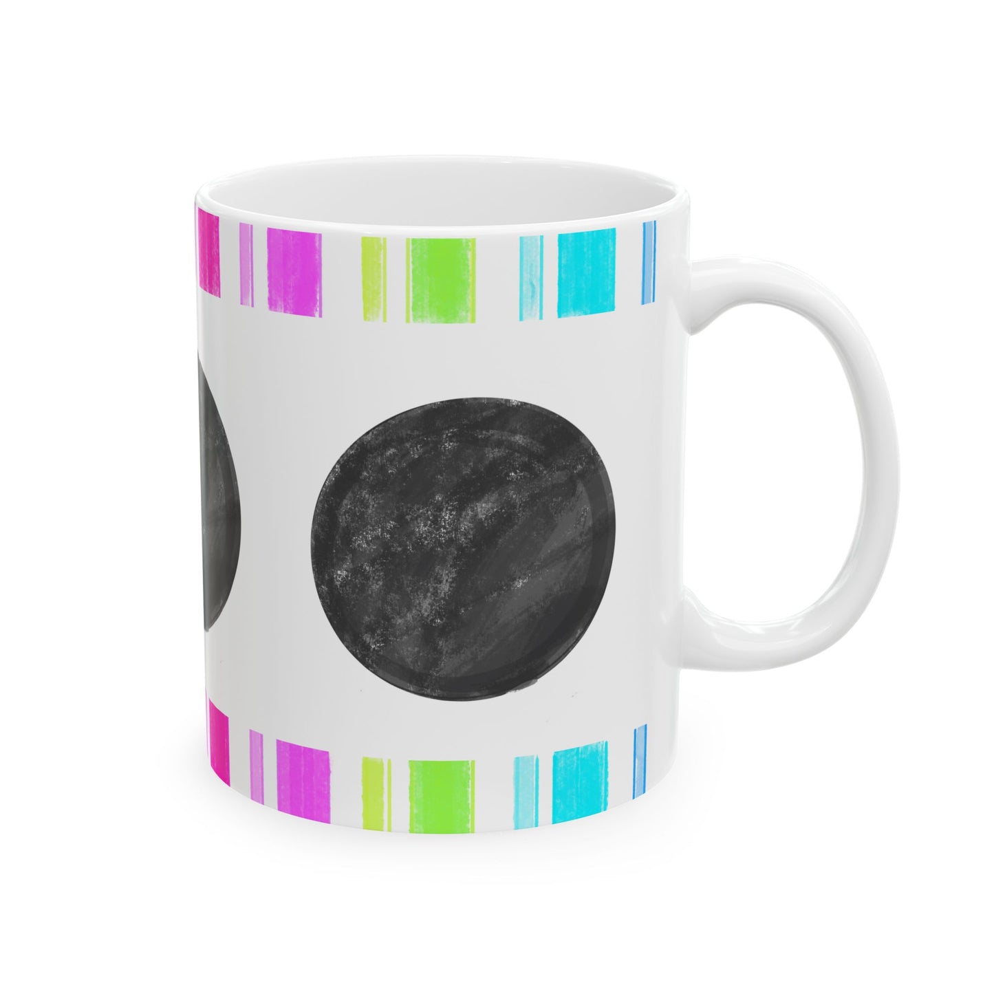 Mega Dot & Stripes Black Ceramic Mug, (11oz, 15oz)