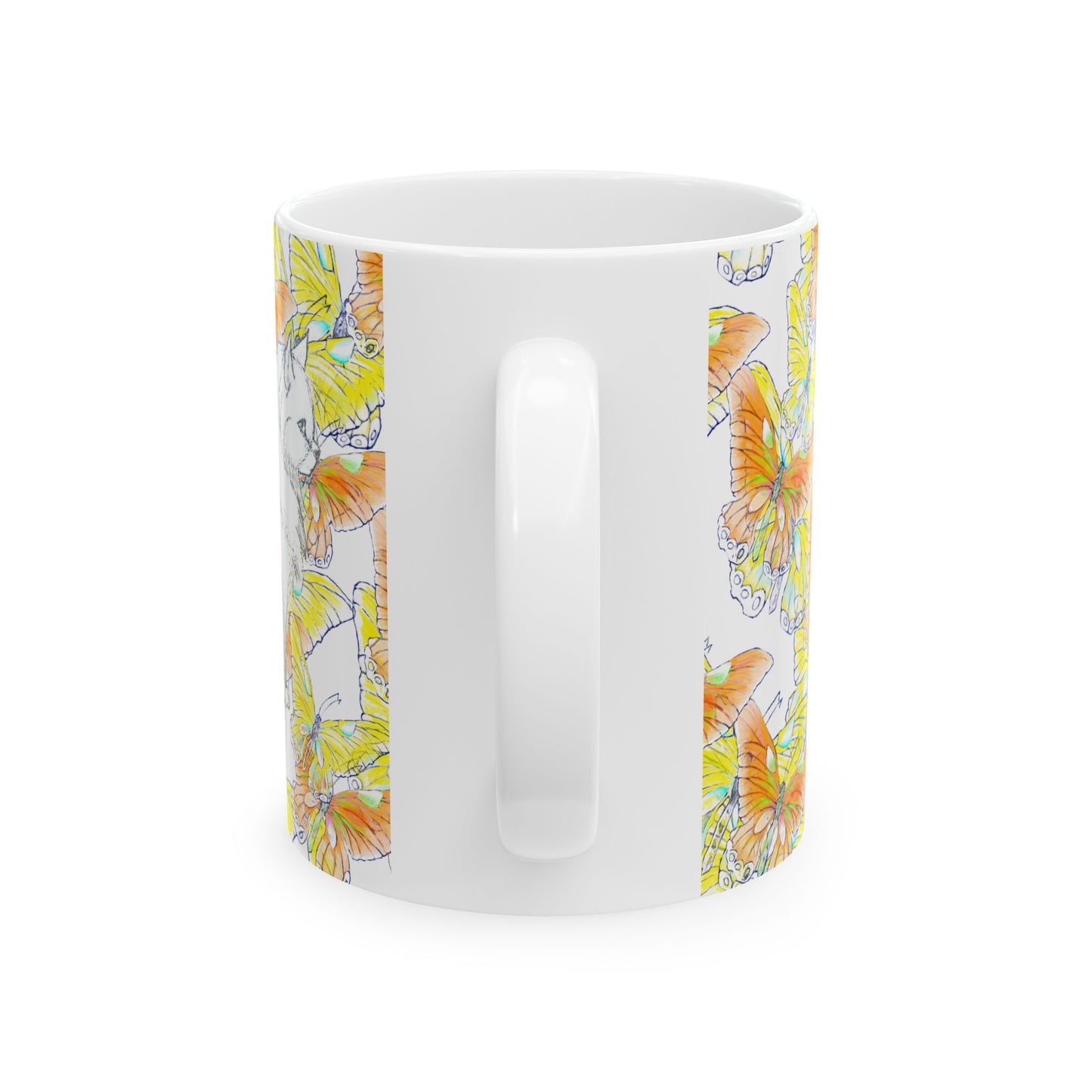 Kitty Flutter Ceramic Mug, Yellow Lime, (11oz, 15oz)