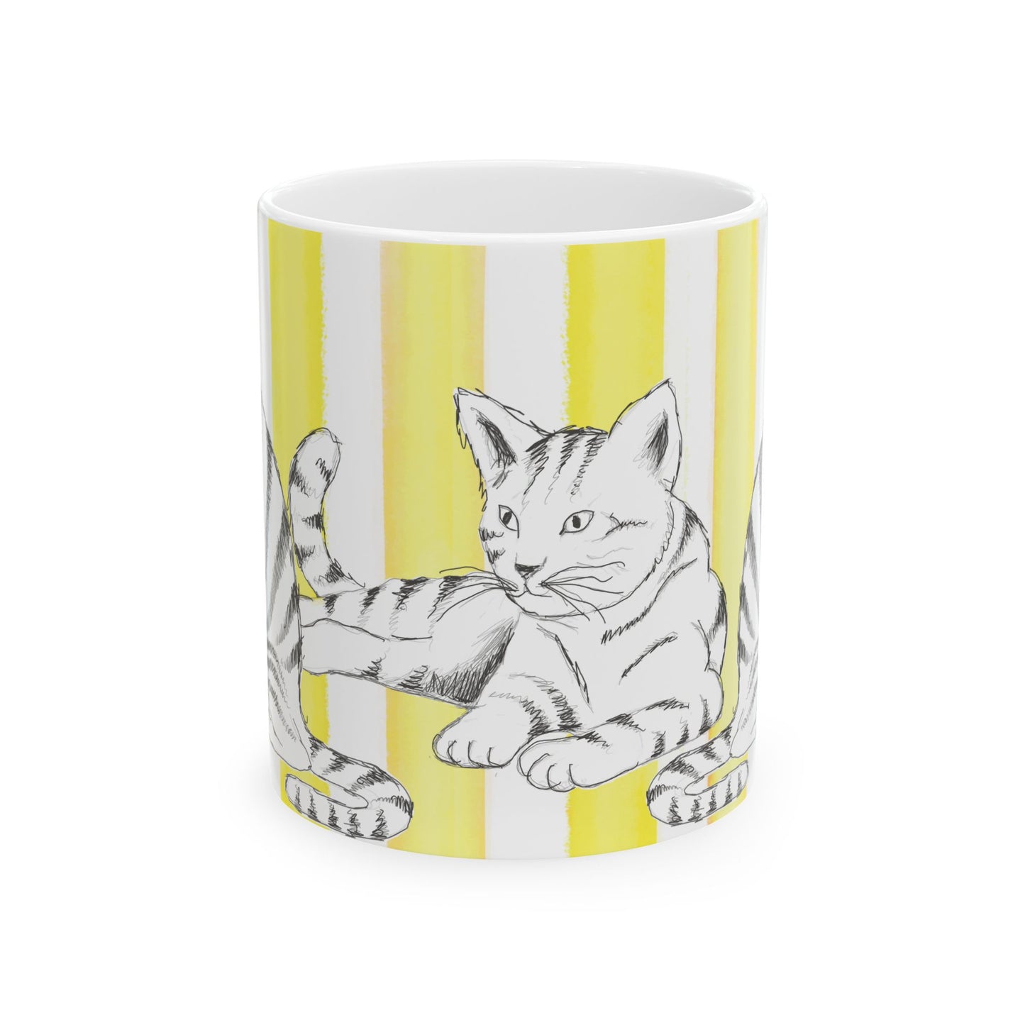 Kitty Fun Mug with Yellow Stripes
