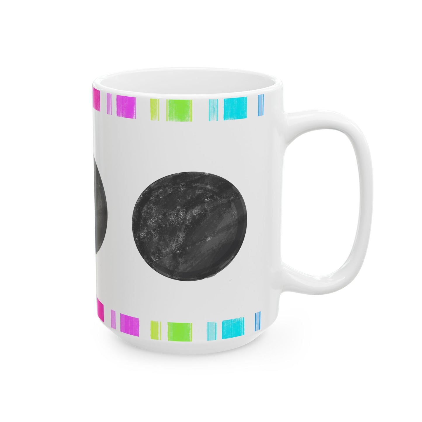 Mega Dot & Stripes Black Ceramic Mug, (11oz, 15oz)