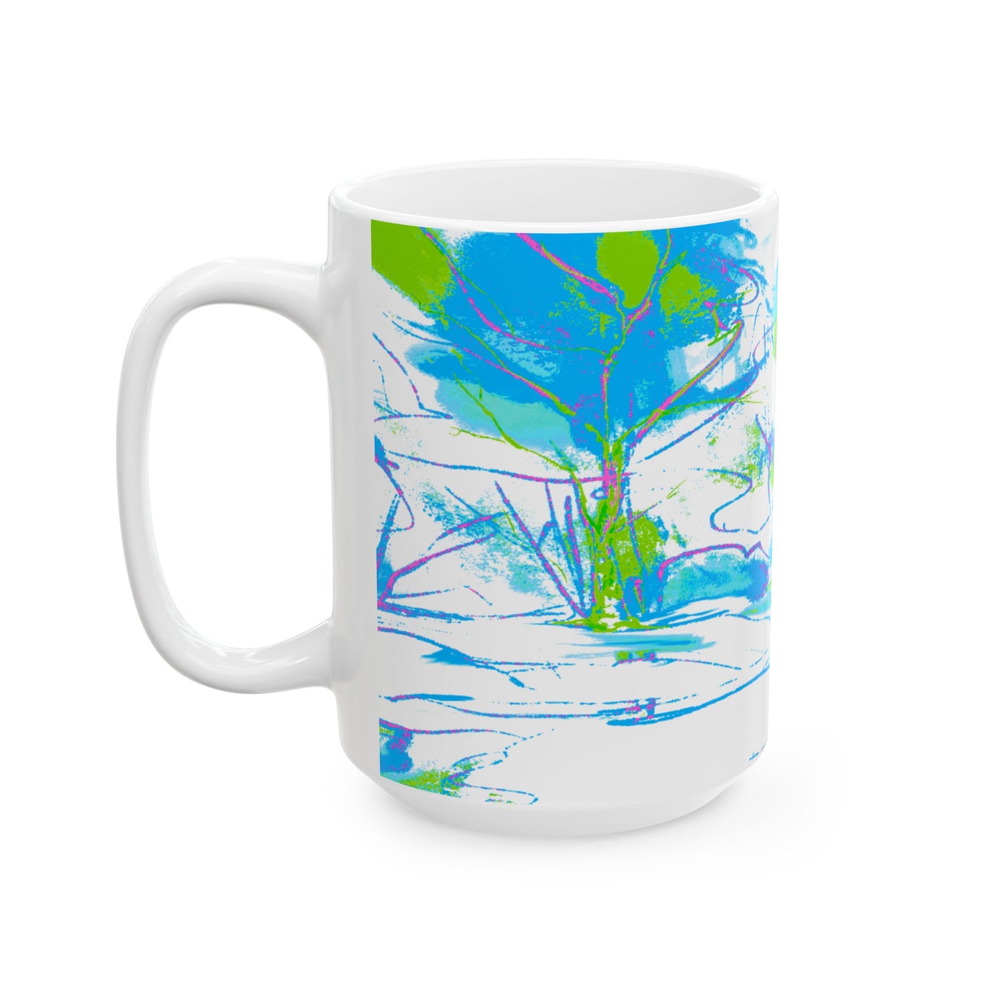 Joyful Landscapes Ceramic Mug in Blue and Purple, 11oz, 15oz