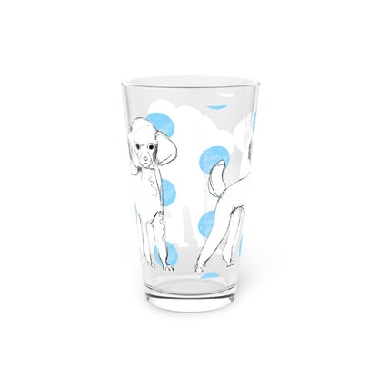 Dogi Fun and Polka Dots Pint Glass in Aqua, Poodles, 16oz