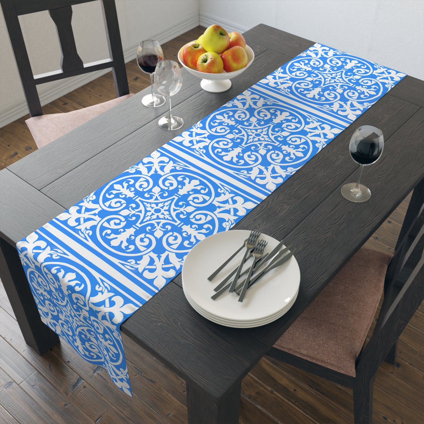 Table Runner (Cotton or Poly) Blue & White Classic Design