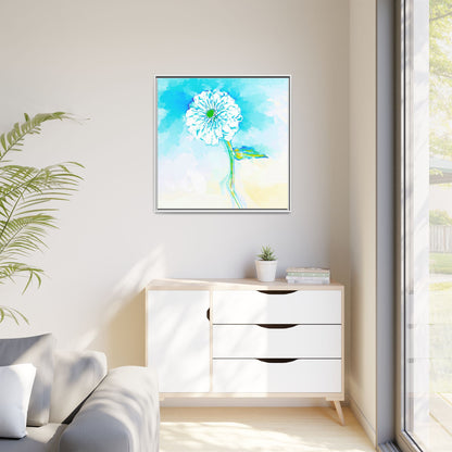Zinnia Color Splash Matte Canvas Aqua Framed