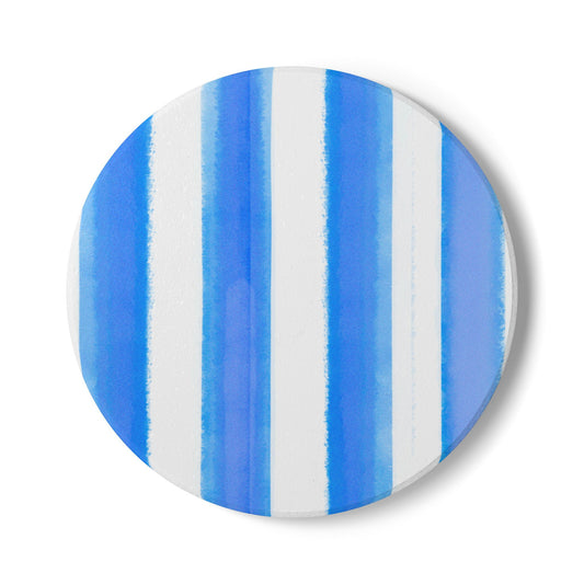 Watercolor Stripe Ceramic Coaster, Blue