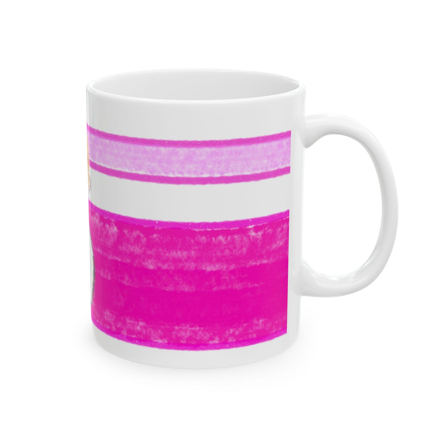 Mega Stripe Kitty Butterfly Flutter Ceramic Mug Raspberry Pink