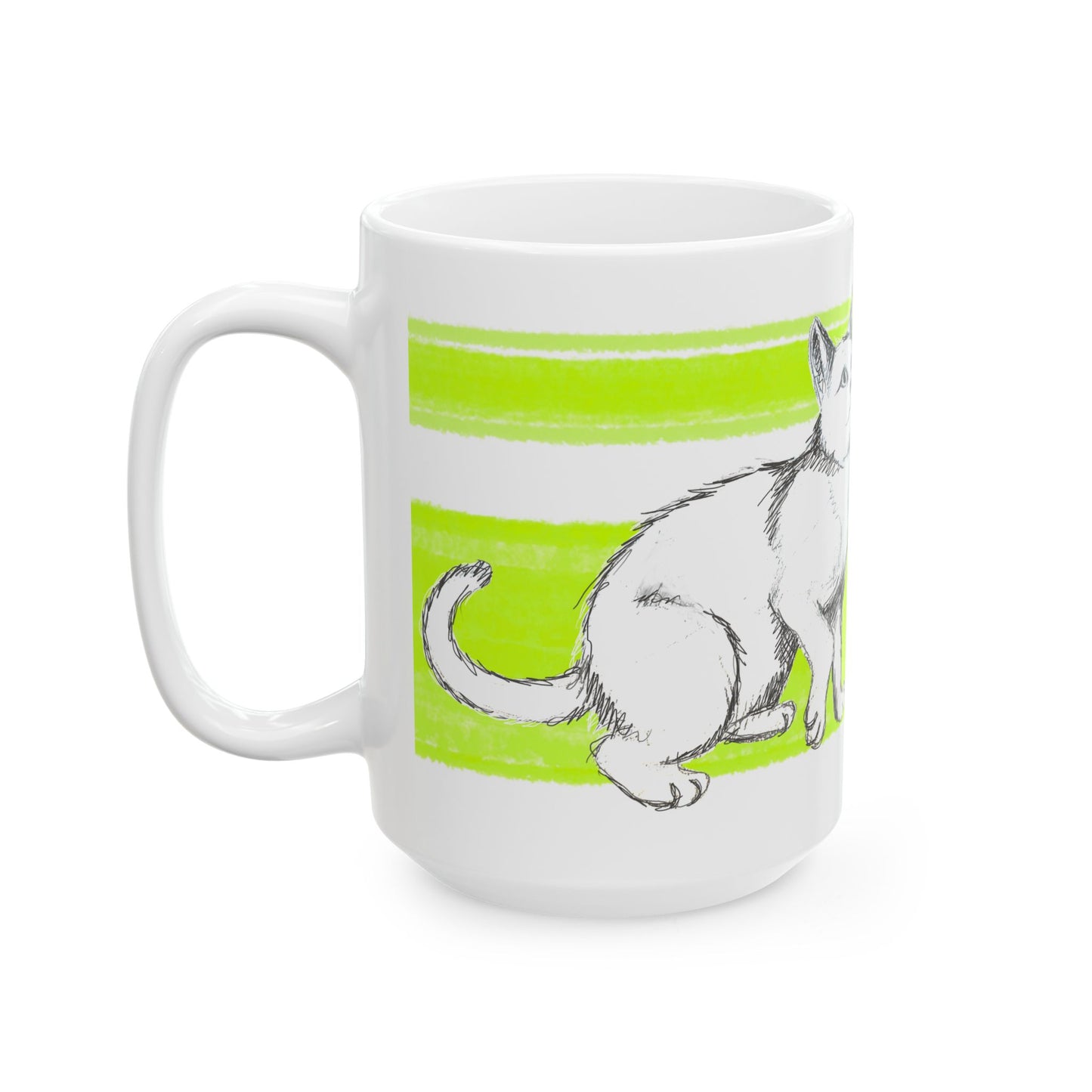 Mega Stripe Kitty Butterfly Flutter Ceramic Mug Lime