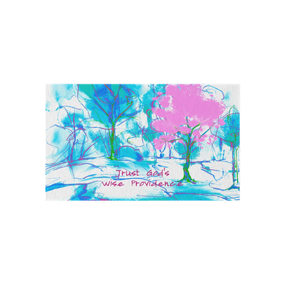 Inspirational Landscapes "Trust God's Providence" Indoor/Outdoor Rug in Blue and Pink Non-slip (36" x 24")