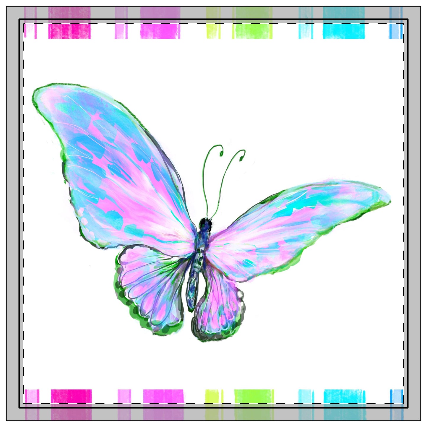 Butterfly Jive in Light Blue with Striped Border Napkins ( set of  4), polyester
