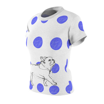 Dogi Fun Women's Tee shirt White with Blue Polka Dots, Lab Puppy