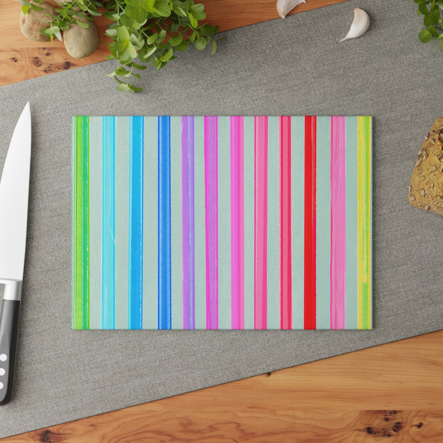 Watercolor Stripes Glass Cutting Board