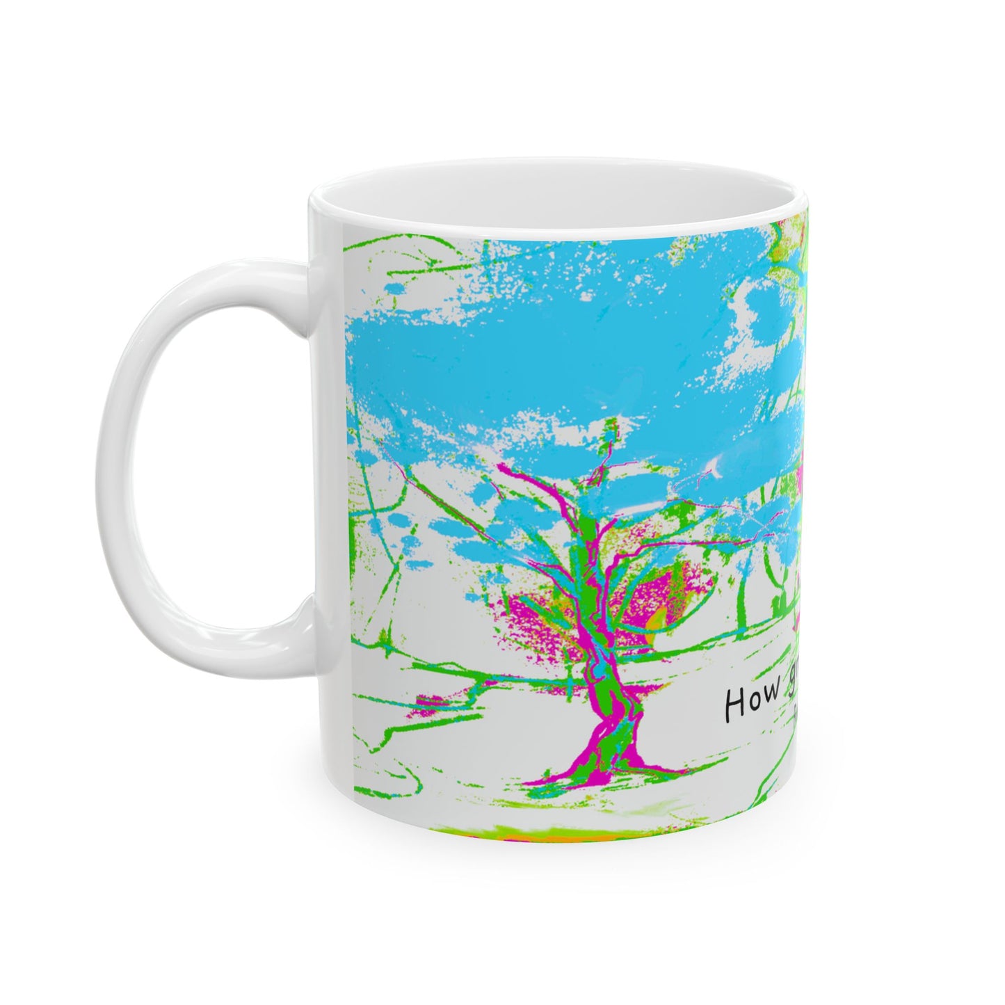 Inspirational Landscapes Ceramic Mug in Aqua and Bright Green "To grace - How great a debtor..."  Robert Rubinson, 11oz. 15oz.