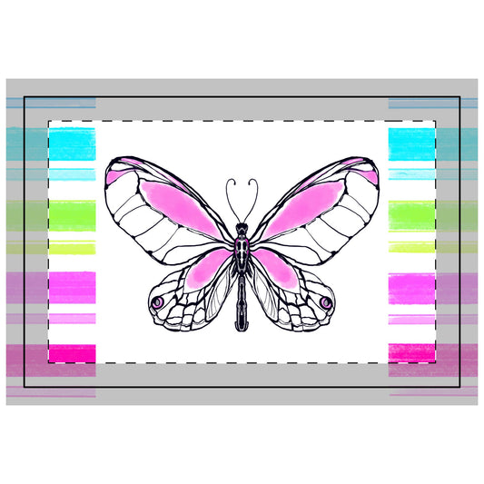 Butterfly Flutterstripe Poly Quilted Placemat, Pink, Fabric Background Bright White #7