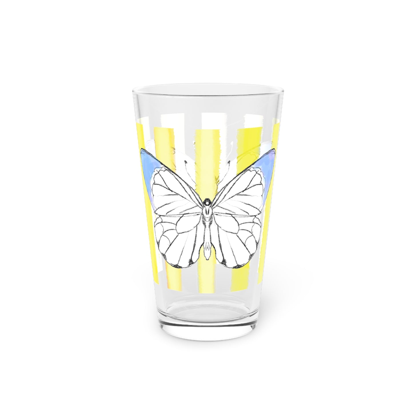 Butterfly Chroma Pint Glass in Periwinkle Blue with Yellow Stripes, 16oz