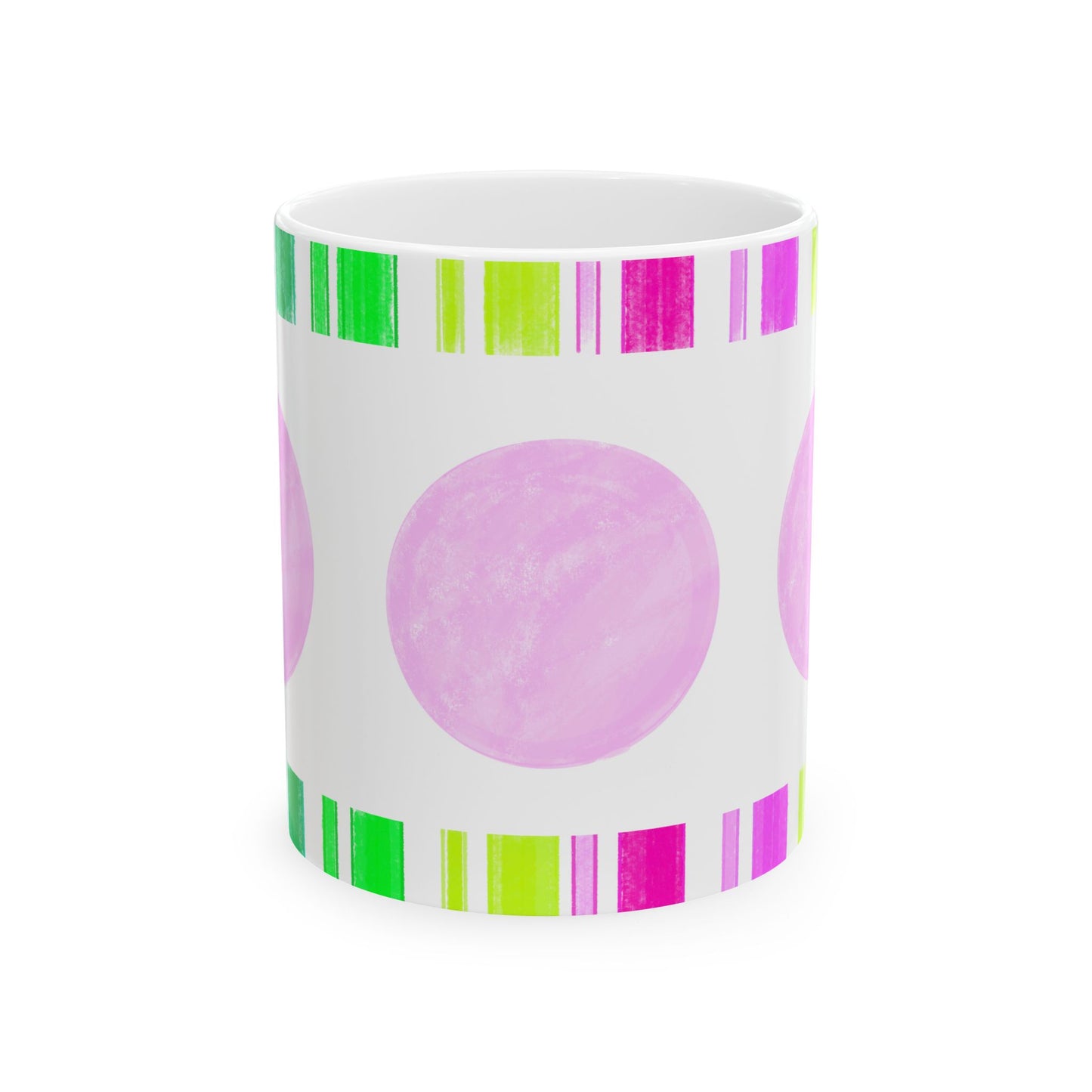 Mega Dot & Stripes Light Pink Ceramic Mug, (11oz, 15oz)