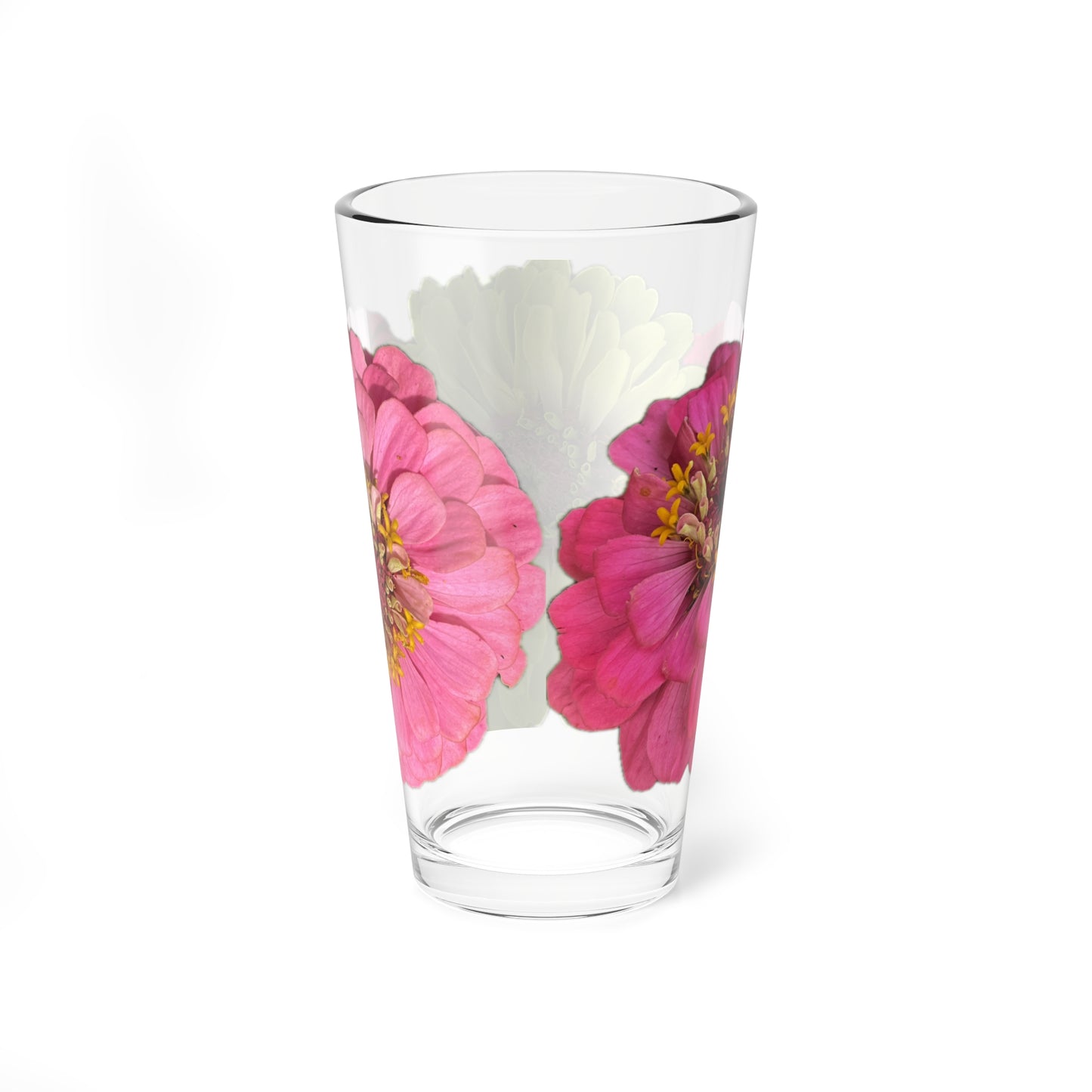 Zinnia Pint Glass Yellow Pink