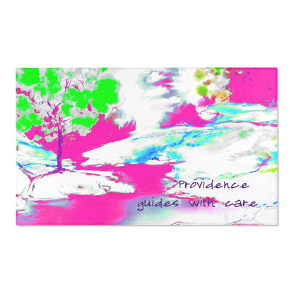 Inspirational Landscapes Indoor Rug in Raspberry, Purple and Green "Providence guides with care"