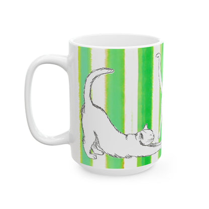 Kitty Fun Mug with Dark Green Stripes