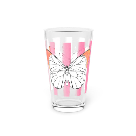 Butterfly Chroma Pint Glass in Orange with Pink Stripes, 16oz