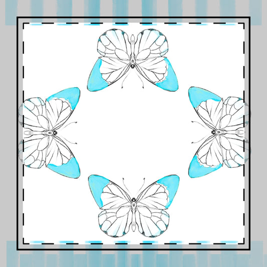 Butterfly Chroma Stripes, Cotton Twill Napkin, Aqua, Fabric Background Creamy White