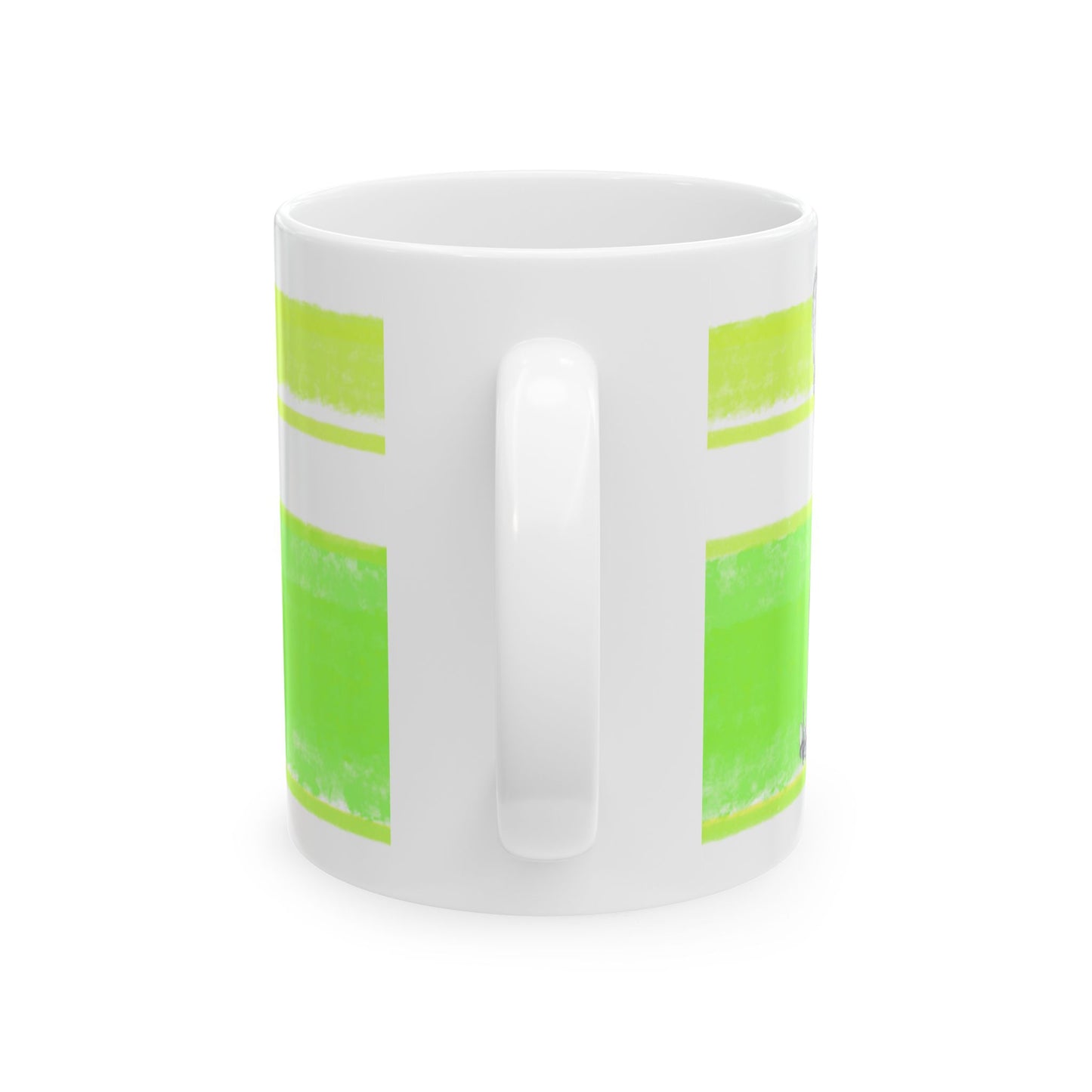Mega Stripe Dogi Butterfly Flutter Ceramic Mug, (11oz, 15oz) Yellow Green Chihuahua
