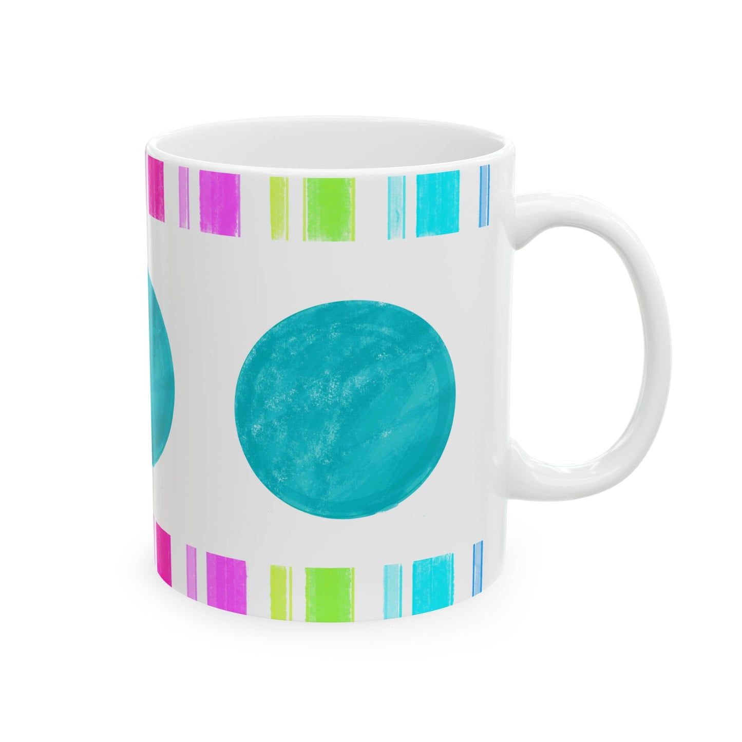 Mega Dot & Stripes Teal Ceramic Mug, (11oz, 15oz)