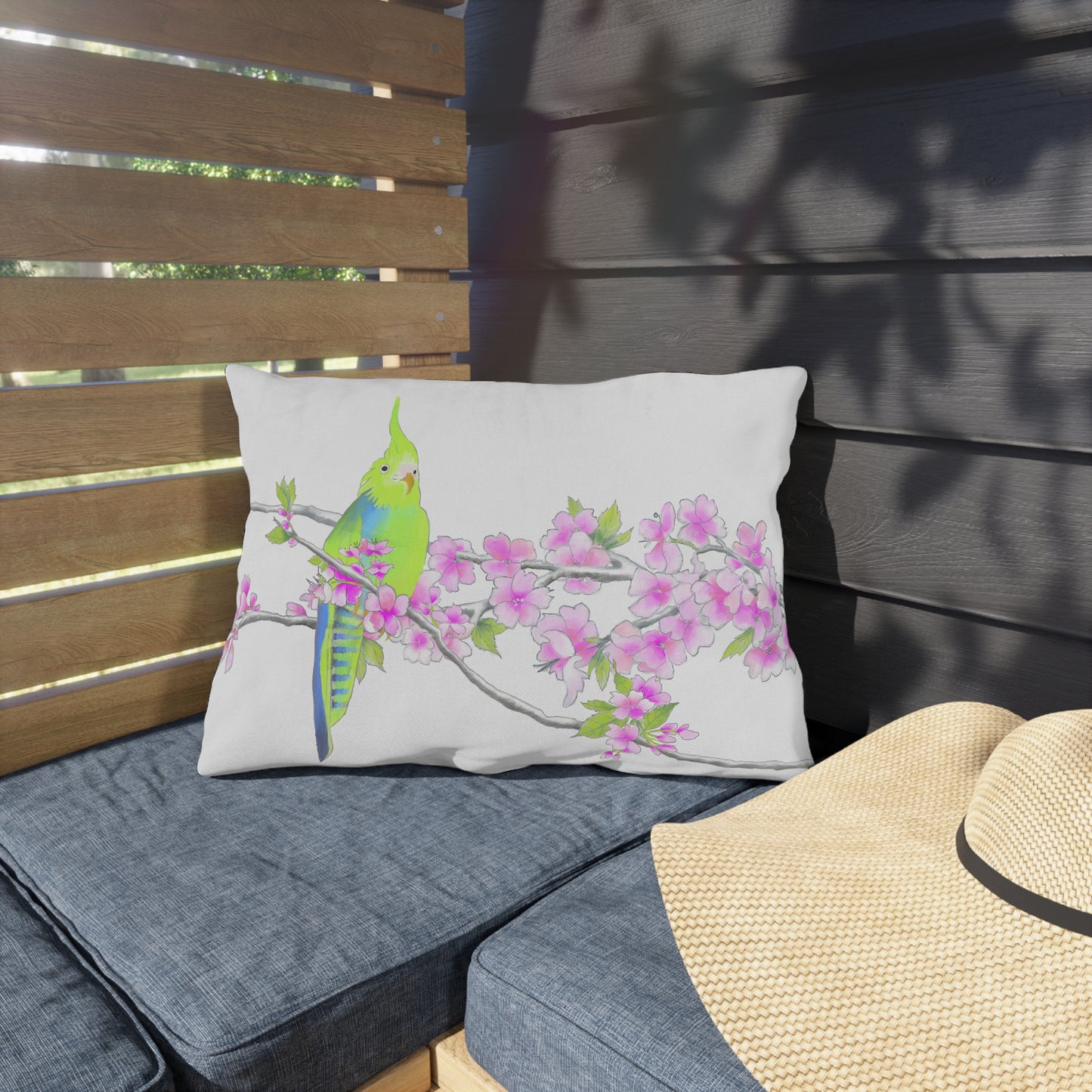 Outdoor Pillows Lumbar Birdies and Cherry Blossoms